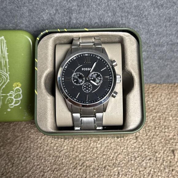 FOSSIL  SILVER BLUE CHRONOGRAPH BQ1126IE MEN'S WATCH Used Needs Battery - Picture 1 of 10